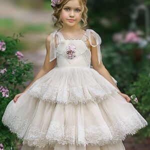 Elegant Cream Lace Tiered Dress